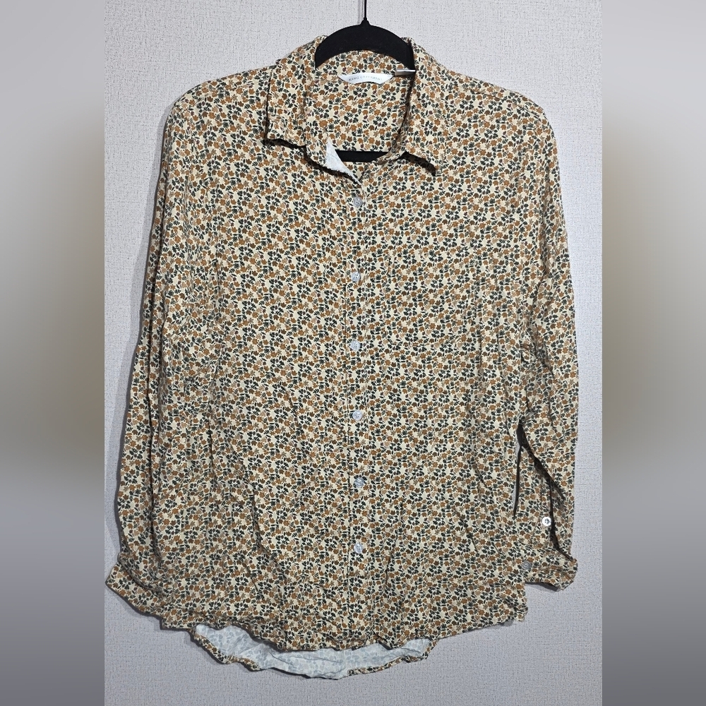 Universal Women's Floral Button Down Shirt - Brown and White